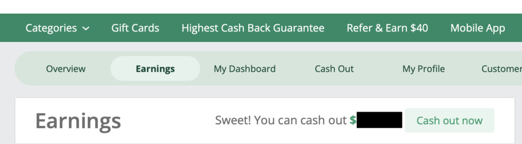 Earnings-キャッシュバックの実績