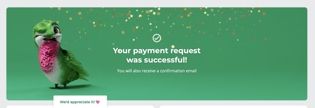 引き出しの手続き完了