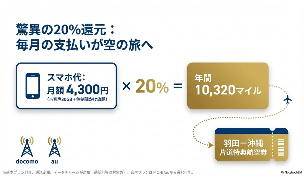 通信費の20％がANAマイルになる仕組み