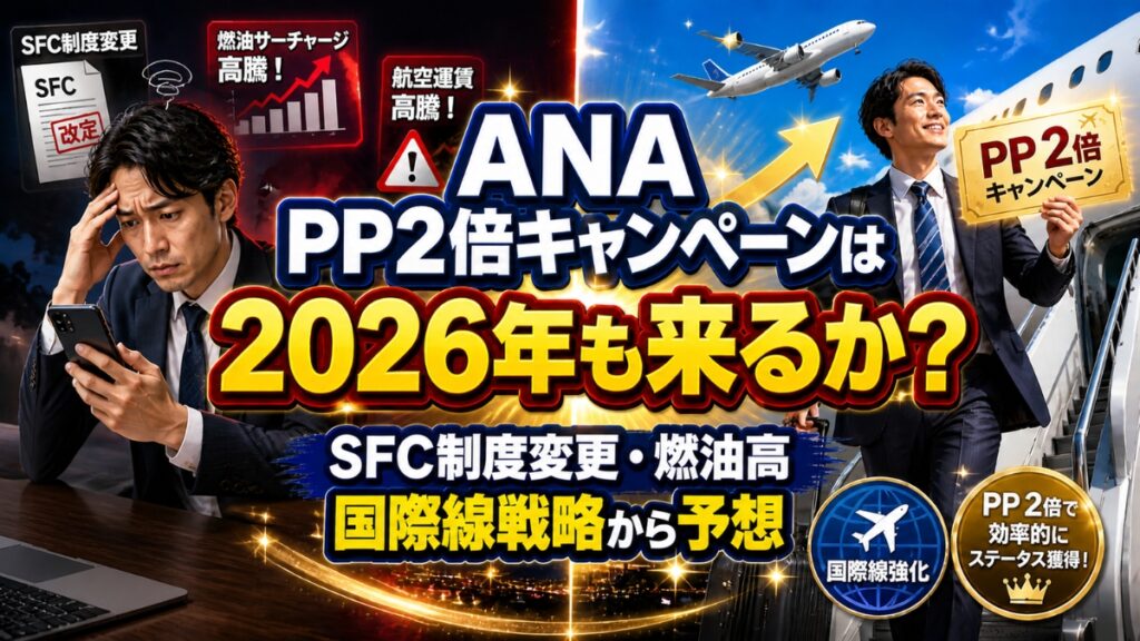 ANA PP2倍キャンペーンは2026年も来るか？SFC制度変更・燃油高・国際線戦略から予想