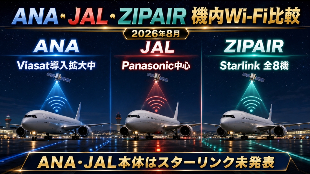 ANA・JAL・ZIPAIRの機内Wi-Fiとスターリンク導入状況の比較