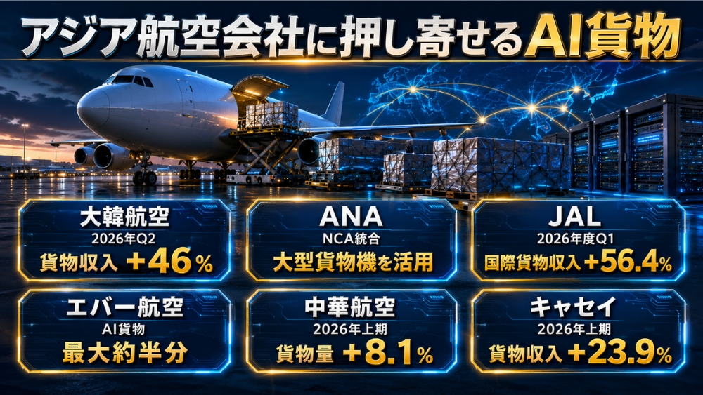大韓航空、ANA、JAL、エバー航空、チャイナエアライン、キャセイパシフィックのAI貨物対応比較