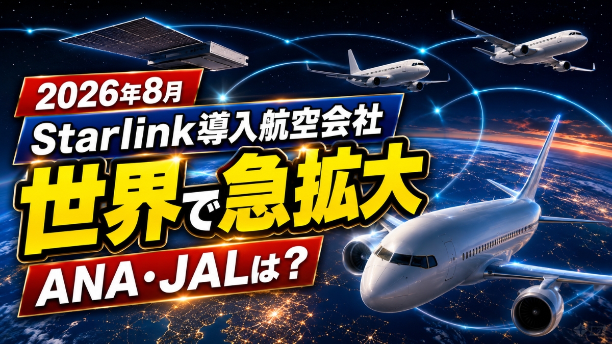 世界の航空会社でスターリンク導入が広がり、ANA・JALの今後を問うアイキャッチ